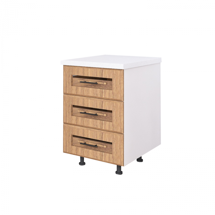 Corp Bucatarie cu 3 sertare H90 x A50 x L40 cm, Culoare MDF Nuc , Blat Termorezistent [2]