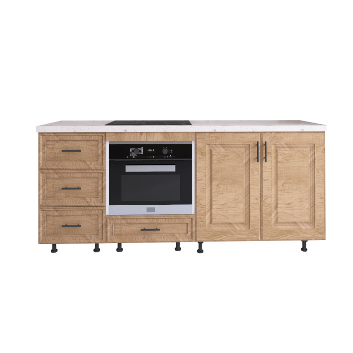 Corp Bucatarie Inferior H90 x A50 x L180 cm, Culoare Nuc,Front MDF infoliat , Blat Termorezistent 200 cm [3]