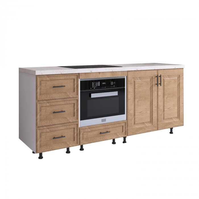 Corp Bucatarie Inferior H90 x A50 x L180 cm, Culoare Nuc,Front MDF infoliat , Blat Termorezistent 200 cm [1]