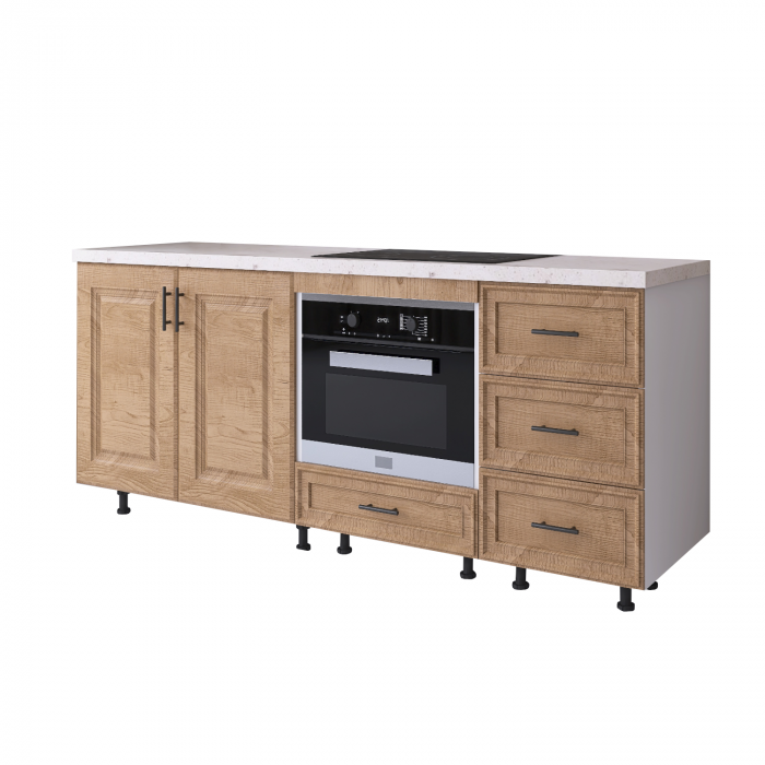 Corp Bucatarie Inferior H90 x A50 x L180 cm, Culoare Nuc,Front MDF infoliat , Blat Termorezistent 200 cm [2]