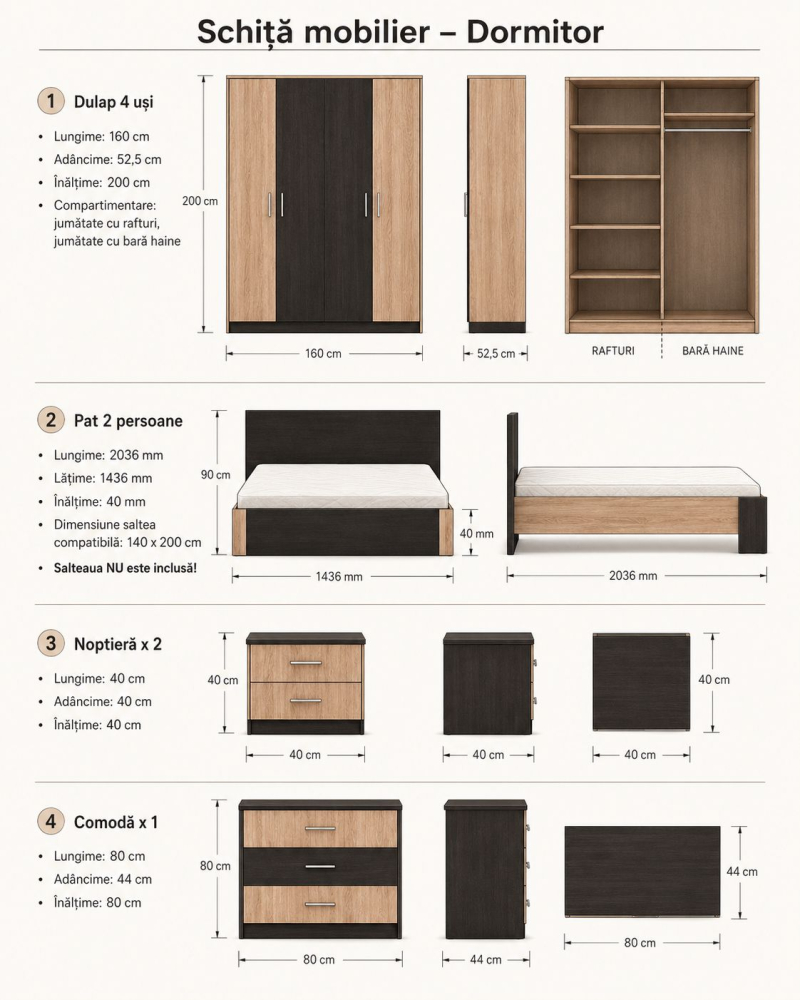 Dormitor Klass, Pal 18mm, Culoare Sonoma- Wenge [3]