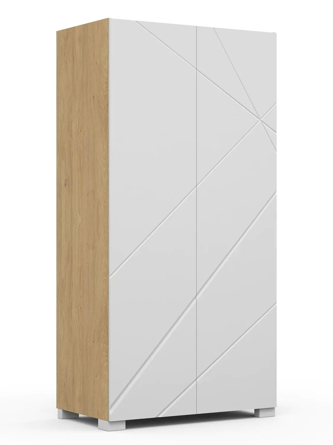 Dulap Monaco 2 usi 100 x 52 x 200 cm, Culoare Corp Stejar Sonoma , Fronturi Gravate Mdf Alb Mat Vopsit [1]