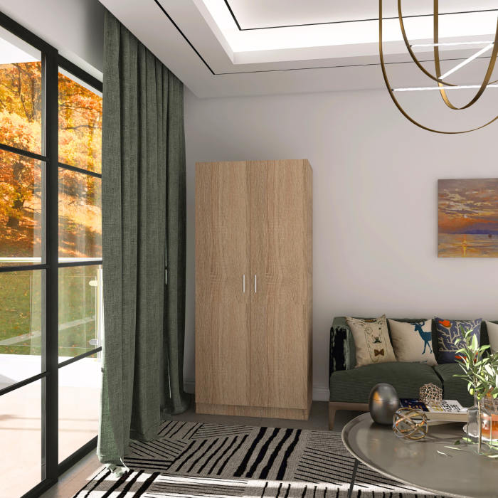 Dulap 2 usi cu bara haine, H180 x L80 x A50cm, Material Pal 18mm, Culoare Sonoma [2]