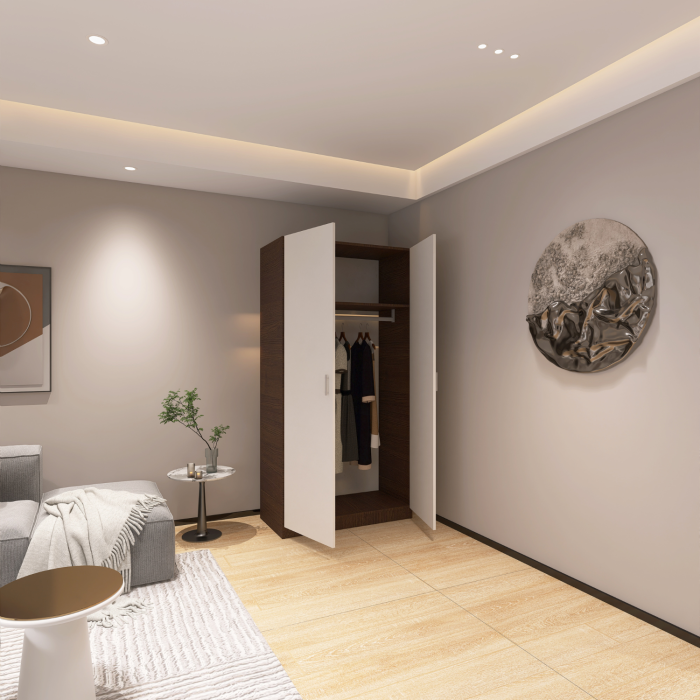 Dulap 2 usi cu rafturi si bara haine, H200 x L80 x A50cm, Material Pal 18mm, Culoare Wenge/Alb [2]