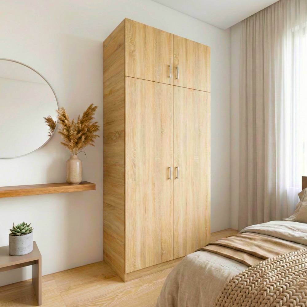 Dulap 2 usi cu rafturi si Suprapozabil, H240 x L80 x A50 cm, Material Pal 18mm, Culoare STEJAR SONOMA [5]