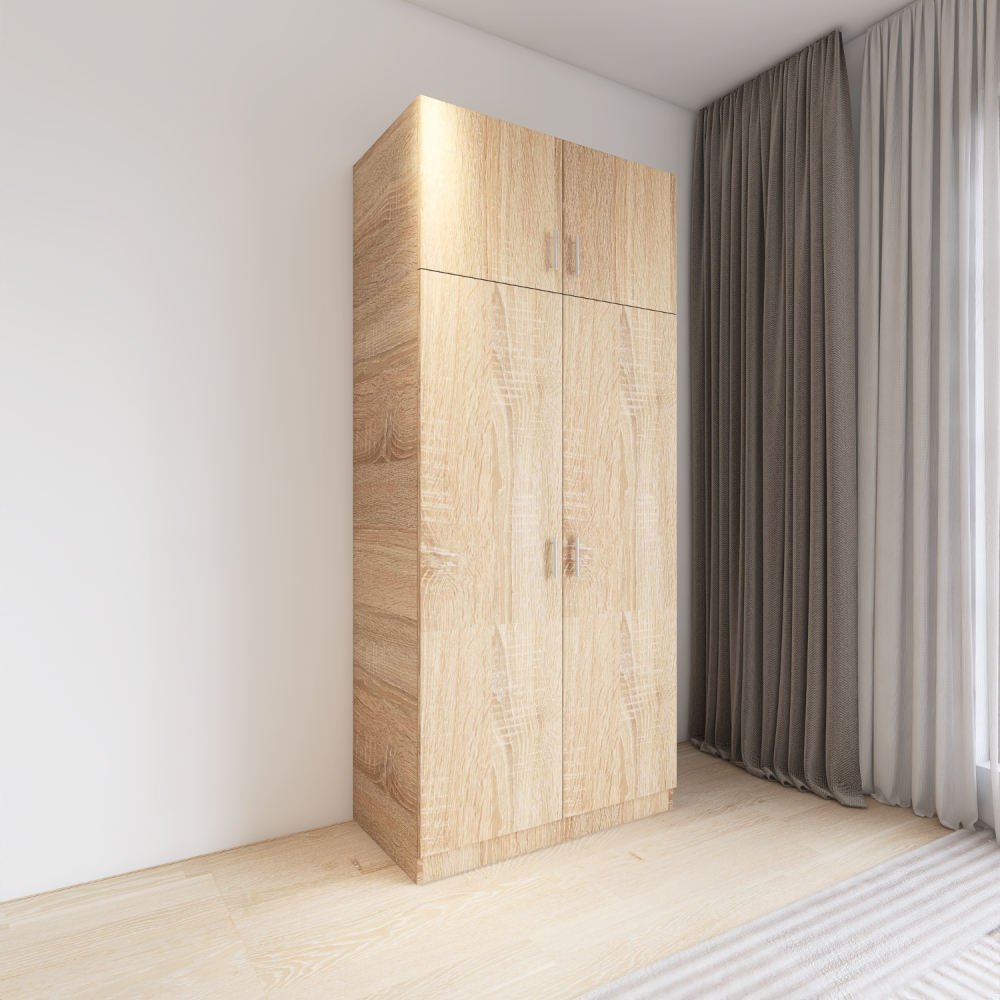 Dulap 2 usi cu rafturi si Suprapozabil, H240 x L80 x A50 cm, Material Pal 18mm, Culoare STEJAR SONOMA [4]