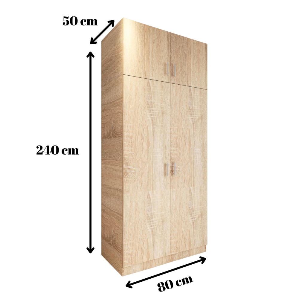 Dulap 2 usi cu rafturi si Suprapozabil, H240 x L80 x A50 cm, Material Pal 18mm, Culoare STEJAR SONOMA [2]