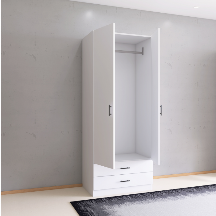 Dulap 2 usi si 2 sertare, H200 x L80 x A52cm, Material Pal 18mm, Culoare Alb [2]