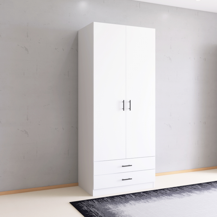 Dulap 2 usi si 2 sertare, H200 x L80 x A52cm, Material Pal 18mm, Culoare Alb [3]