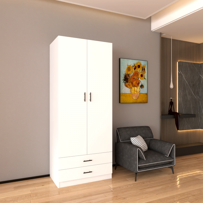 Dulap 2 usi si 2 sertare, H200 x L80 x A52cm, Material Pal 18mm, Culoare Alb [1]