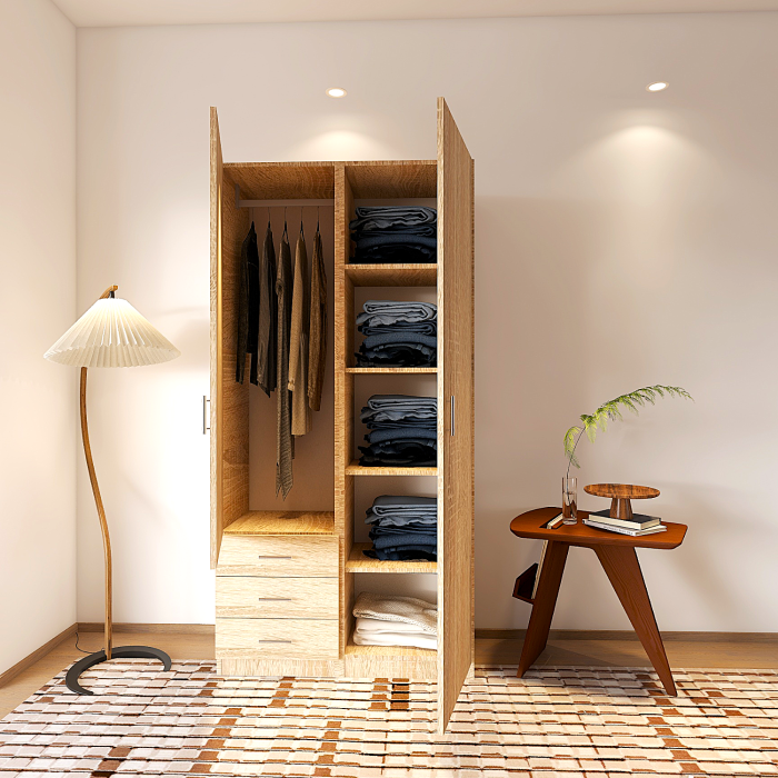 Dulap 2 usi si 3 sertare, H200 x L80 x A50cm, Material Pal 18mm, Culoare Sonoma [3]