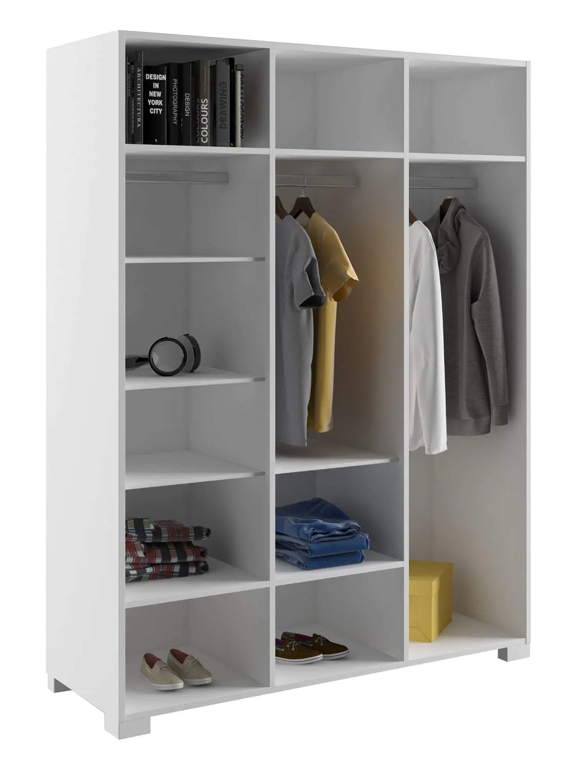 Dulap 3 usi  Maranello 150 x 52 x 200 cm, Culoare Stejar Sonoma , Fronturi Mdf  Alb super lucios [2]