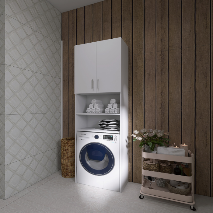 Dulap Baie Masina Spalat H200 x L64 x A35 cm, PAL 18mm, Cant ABS, Culoare Alb [2]