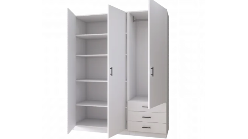 Dulap cu 3 usi si 3 sertare H200 x A52 x L120 cm, Pal 18mm, Culoare Alb [3]