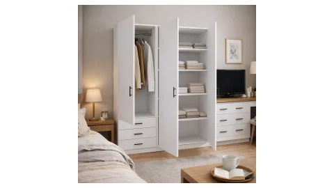 Dulap cu 3 usi si 3 sertare H200 x A52 x L120 cm, Pal 18mm, Culoare Alb [3]