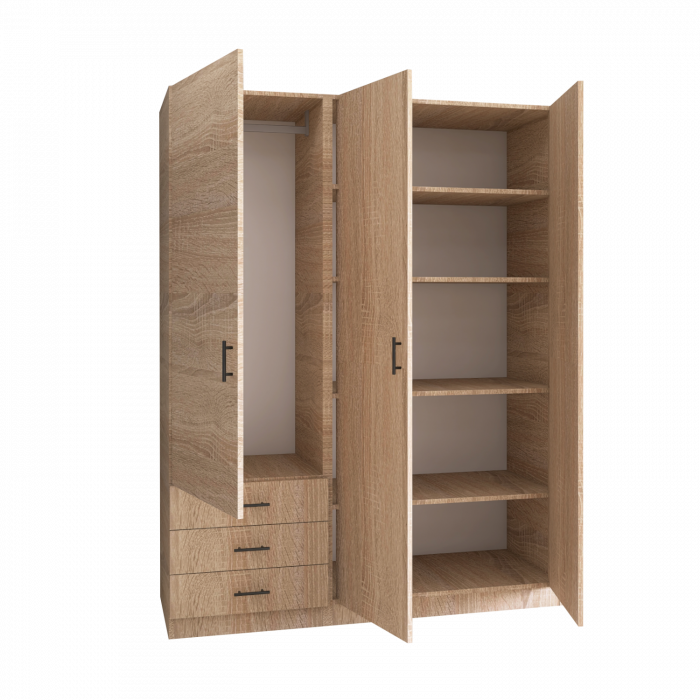 Dulap cu 3 usi si 3 sertare H200 x A52 x L120 cm, Pal 18mm, Culoare Stejar Sonoma [1]