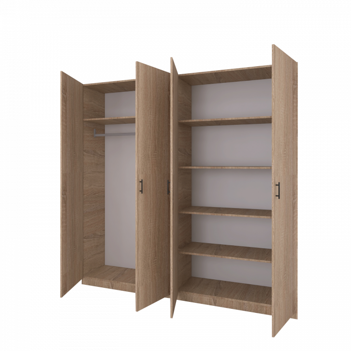 Dulap cu 4 usi H200 x L160 x A52cm, Culoare Stejar Sonoma, Material PAL 18mm [5]