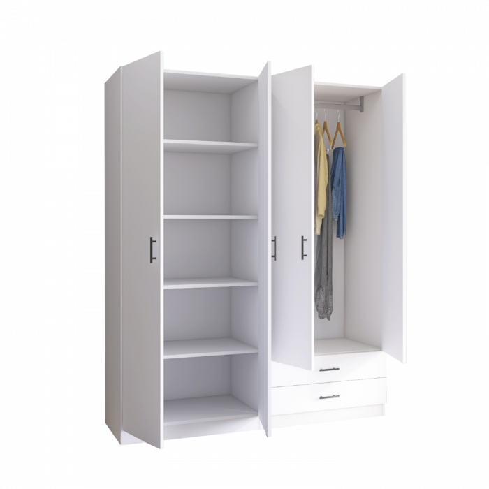 Dulap cu 4 usi si 2 sertare H200 x A52 x L160 cm, Pal 18mm, Culoare Alb [1]