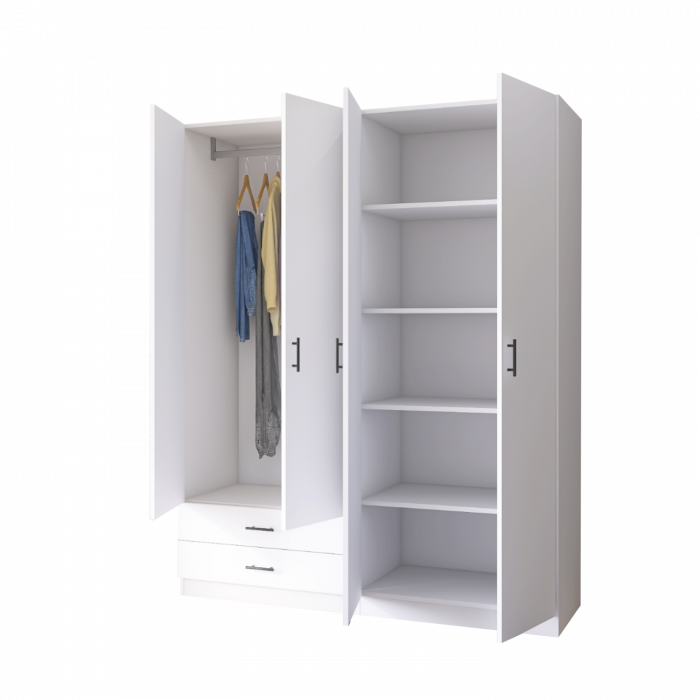 Dulap cu 4 usi si 2 sertare H200 x A52 x L160 cm, Pal 18mm, Culoare Alb [3]