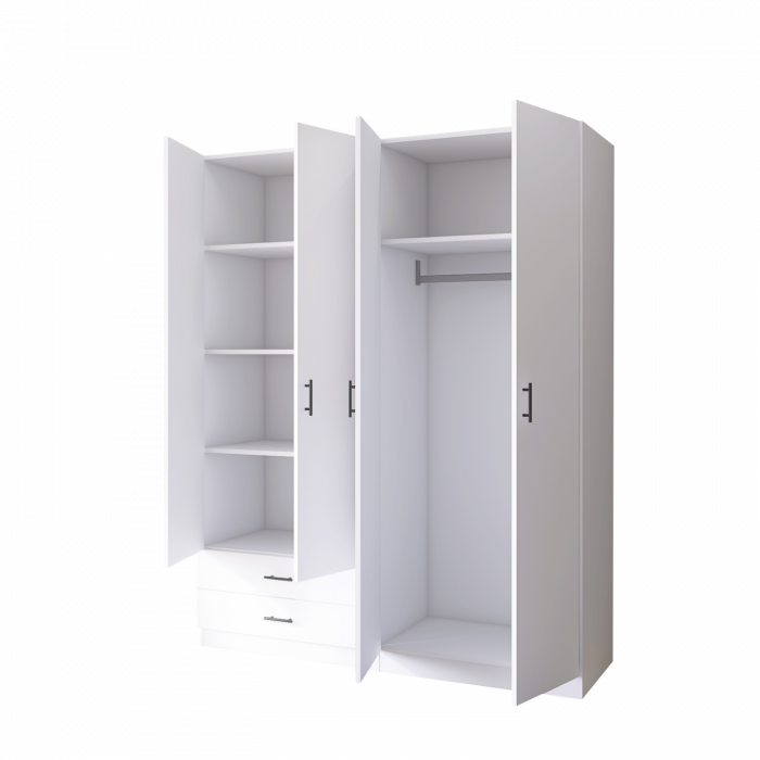 Dulap cu 4 usi si 2 sertare H200 x A52 x L160 cm, Pal 18mm, Culoare Alb [3]