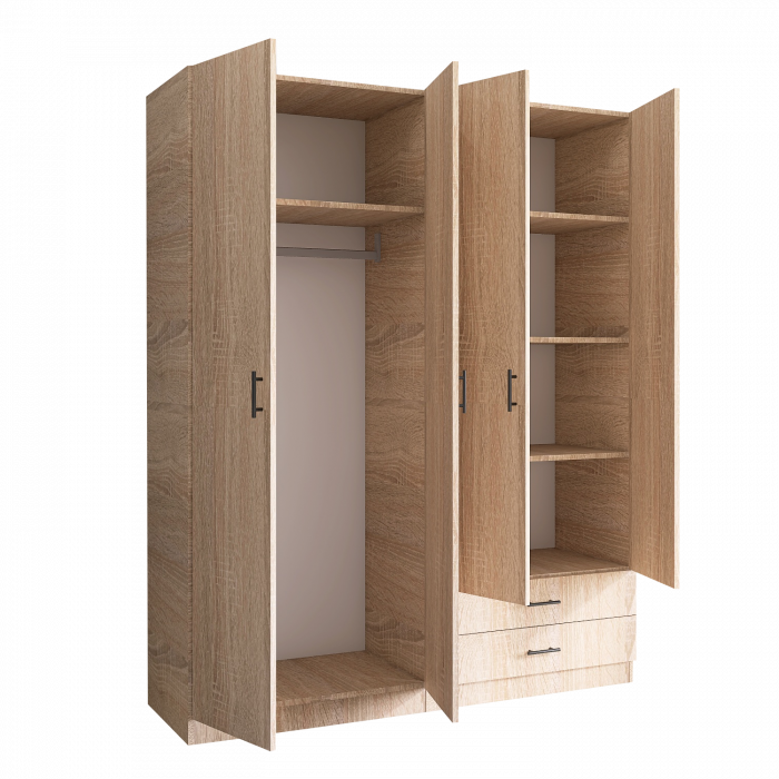 Dulap cu 4 usi si 2 sertare H200 x A52 x L160 cm, Pal 18mm, Culoare Stejar Sonoma [1]