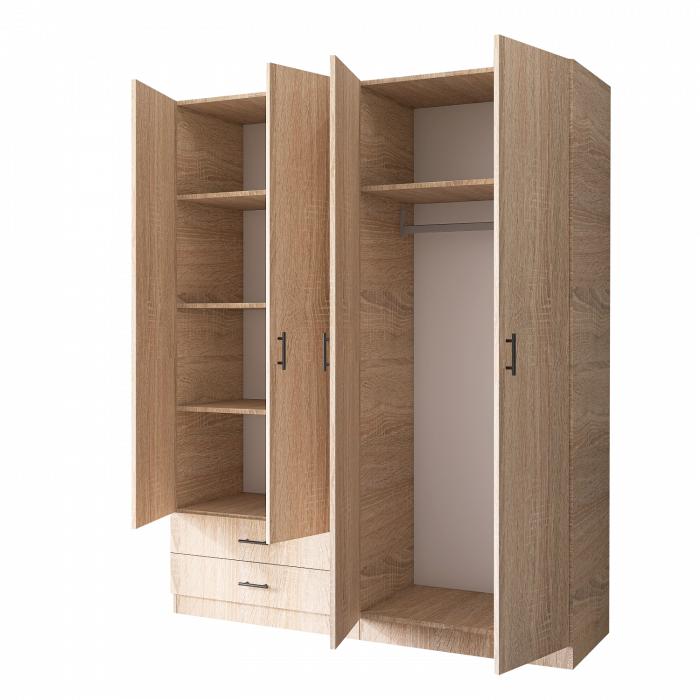 Dulap cu 4 usi si 2 sertare H200 x A52 x L160 cm, Pal 18mm, Culoare Stejar Sonoma [3]