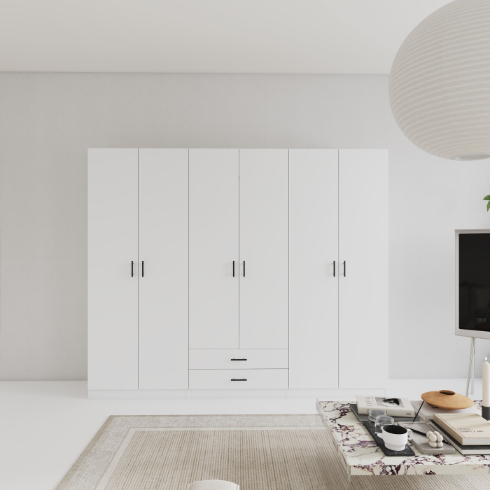 Dulap cu 6 usi L240 x H200 x A52 cm, Culoare Alb, Pal 18mm [2]