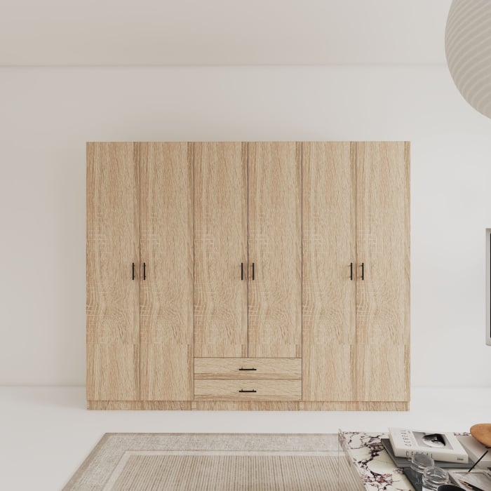 Dulap cu 6 usi L240 x H200 x A52 cm, Culoare Stejar Sonoma, Pal 18mm [3]
