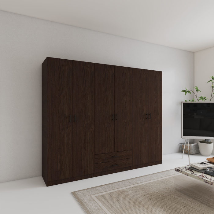 Dulap cu 6 usi L240 x H200 x A52 cm, Culoare Wenge, Pal 18mm [1]