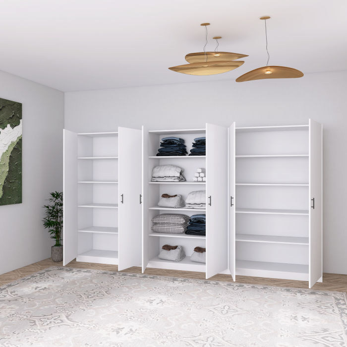 Dulap Dormitor 6 usi cu rafturi,H200 x L240 x A50cm,  Culoare ALB, Pal 18mm, Cant ABS [4]