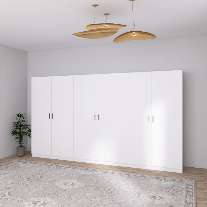 Dulap Dormitor 6 usi cu rafturi,H200 x L240 x A50cm,  Culoare ALB, Pal 18mm, Cant ABS [3]