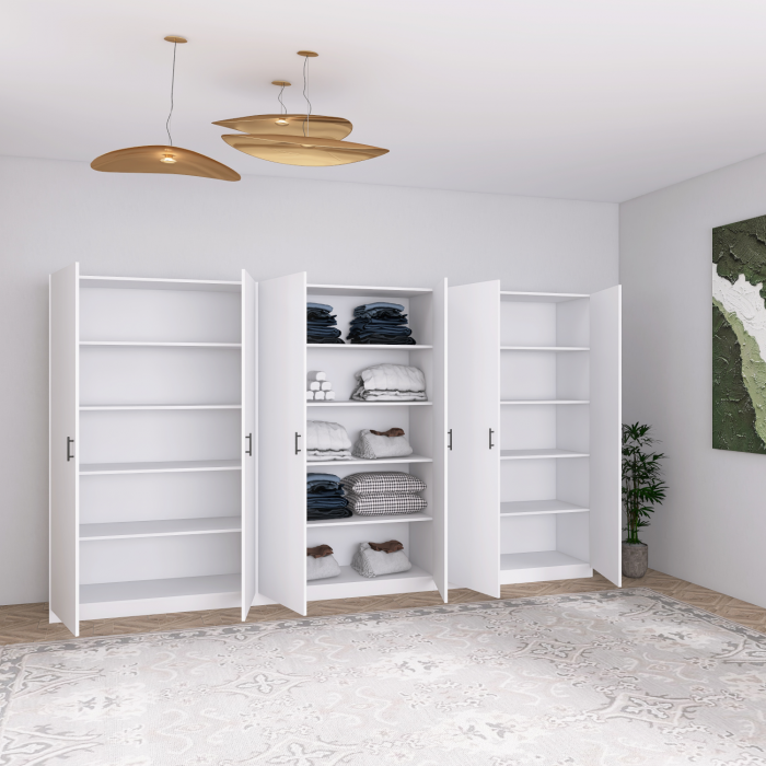 Dulap Dormitor 6 usi cu rafturi,H200 x L240 x A50cm,  Culoare ALB, Pal 18mm, Cant ABS [2]