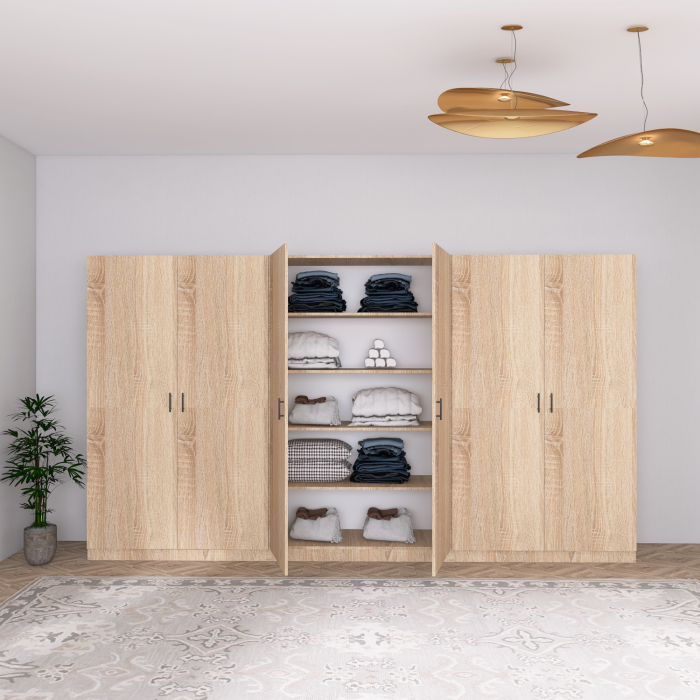 Dulap Dormitor 6 usi cu rafturi,H200 x L240 x A50cm,  Culoare Stejar Sonoma, Pal 18mm, Cant ABS [2]