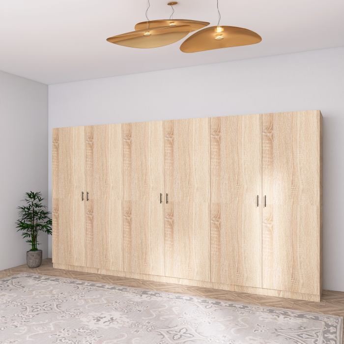 Dulap Dormitor 6 usi cu rafturi,H200 x L240 x A50cm,  Culoare Stejar Sonoma, Pal 18mm, Cant ABS [3]