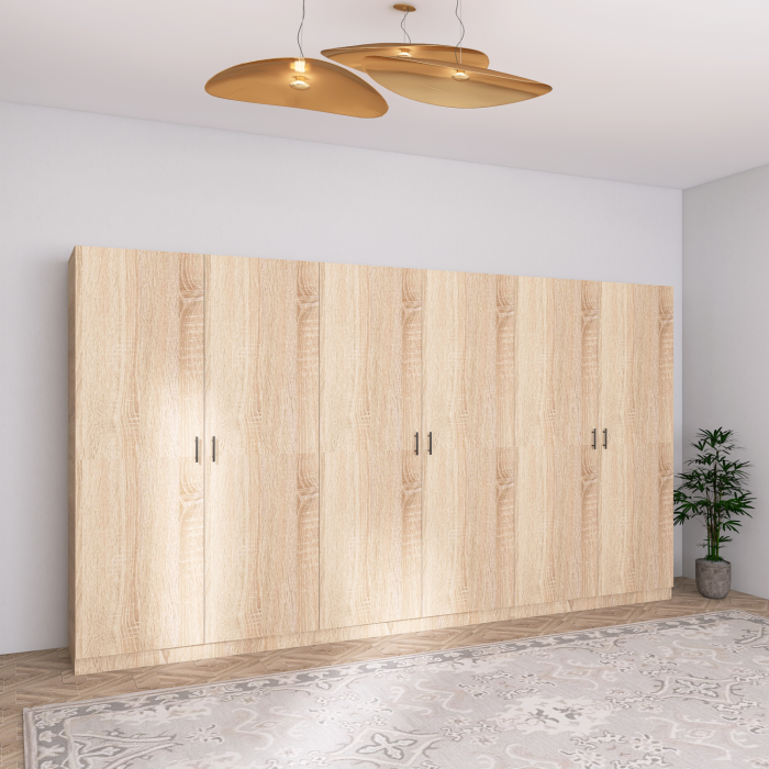Dulap Dormitor 6 usi cu rafturi,H200 x L240 x A50cm,  Culoare Stejar Sonoma, Pal 18mm, Cant ABS [1]