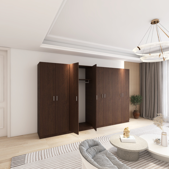 Dulap Dormitor 8 usi cu rafturi si bara haine, H200 x L320 x A50cm,  Culoare Wenge, Pal 18mm, Cant ABS [3]