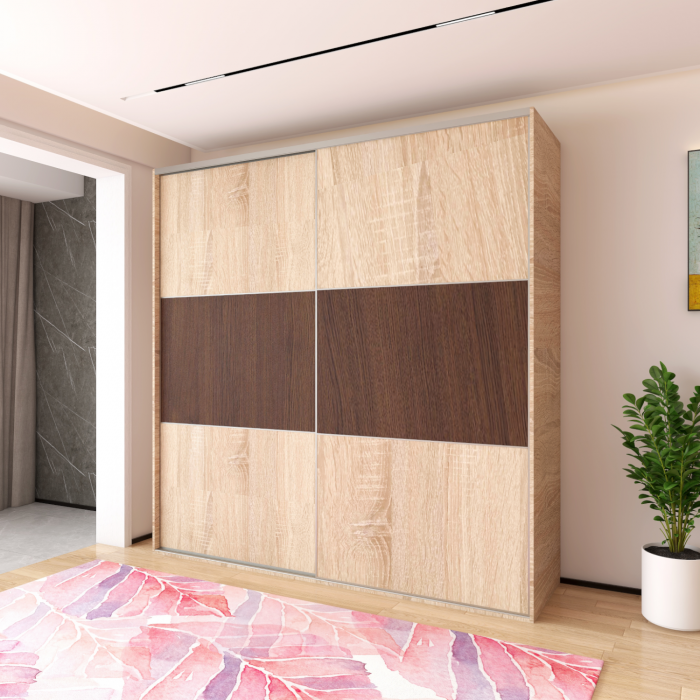 Dulap Dormitor usi Culisante H200 x A60 x L120, Culoare Stejar Sonoma - Wenge, Pal 18mm, Manere Aluminiu [1]