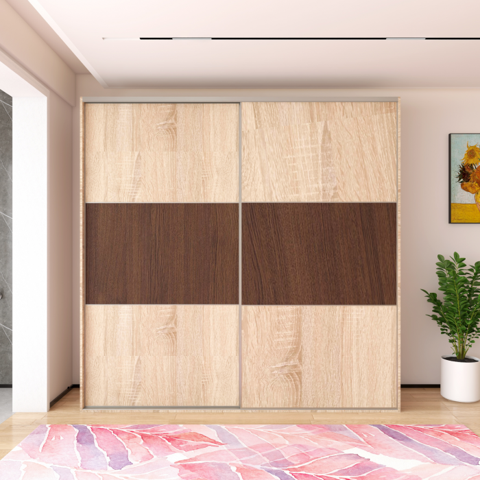 Dulap Dormitor usi Culisante H200 x A60 x L120, Culoare Stejar Sonoma - Wenge, Pal 18mm, Manere Aluminiu [3]