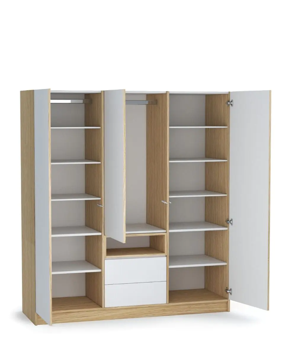 Dulap London 150 x 50 x 200 cm, Culoare Stejar Sonoma , Fronturi Mdf vopsit Alb Mat [2]