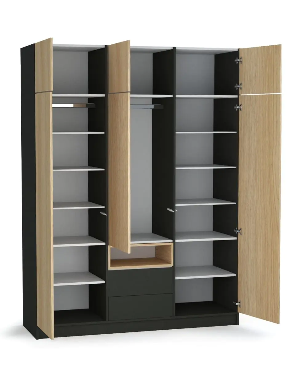 Dulap London 150 x 52 x 240 cm, Culoare Antracit Cutia , Fronturi Stejar Sonoma [2]
