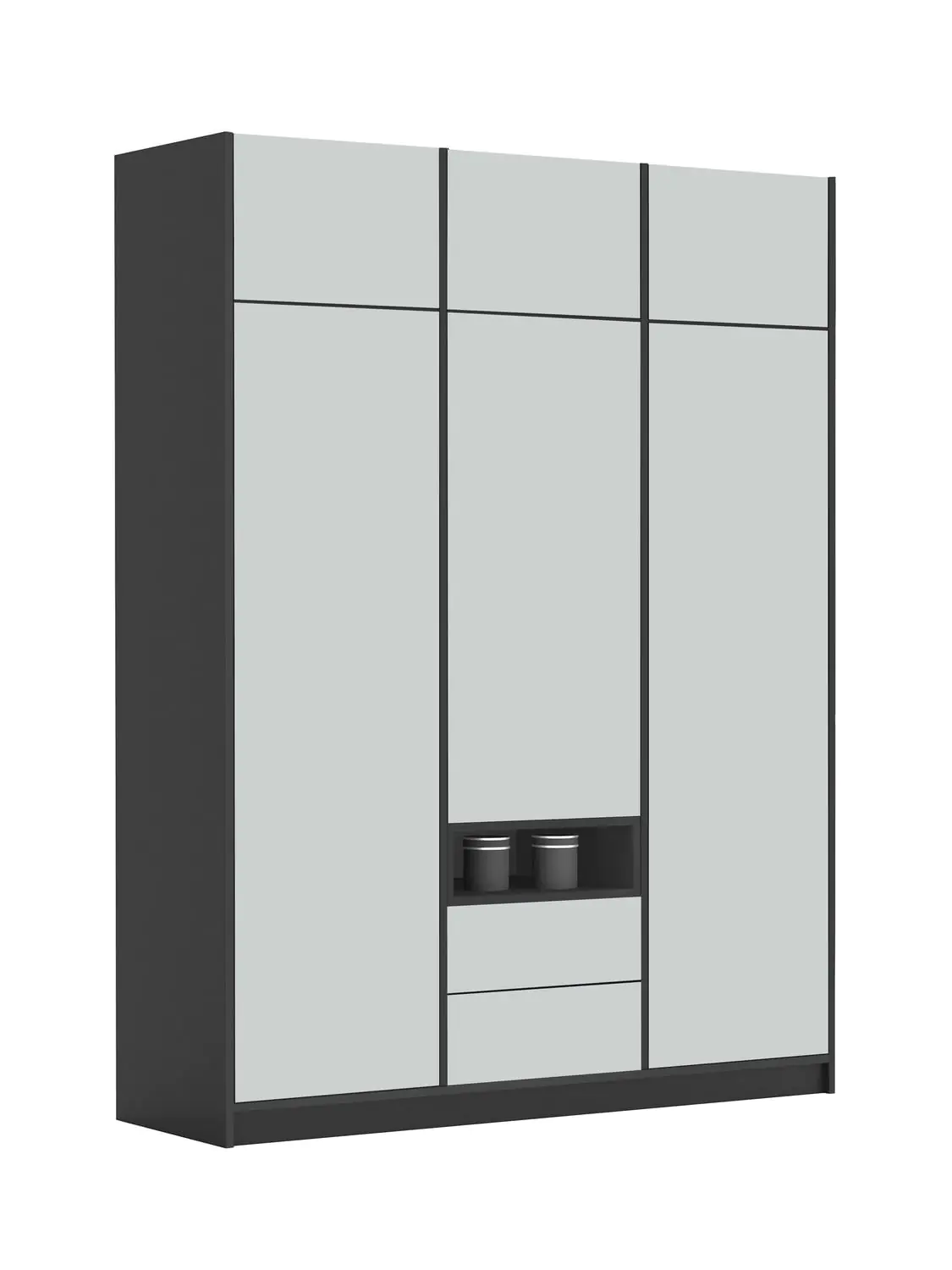 Dulap London  3 usi 180 x 50 x 240 cm, Culoare Gri Inchis Carcasa , Fronturi Mdf Vopsit Gri Deschis [1]