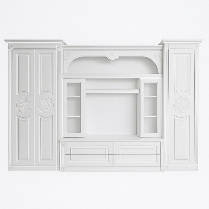 Set Mobila Living NISA, Front MDF, Culoare Alb Mat Patinat Argintiu 330x45x216cm [2]