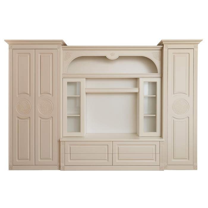 Set Mobila Living NISA, Front MDF, Culoare Alb Mat Patinat Argintiu 330x45x216cm [4]