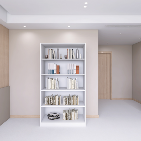 Bibliotecă cu 4 rafturi – H200 x A30 x L80 cm, Culoare Alb, Pal 18mm [2]