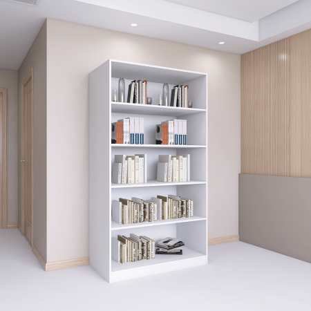 BIBLIOTECI - Bibliotecă cu 4 rafturi – H200 x A30 x L80 cm, Culoare Alb, Pal 18mm