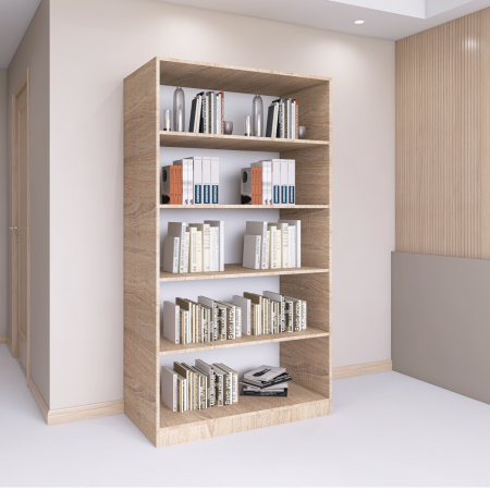 BIBLIOTECI - Bibliotecă cu 4 rafturi – H200 x A30 x L80 cm, Culoare Sonoma, Pal 18mm