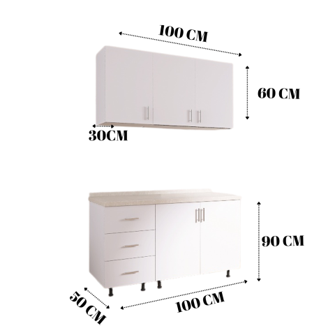 Bucatarie ADA 100 cm, Culoare ALBA,  Pal 18mm, Blat Termorezistent 2,8 CM Grosime [1]