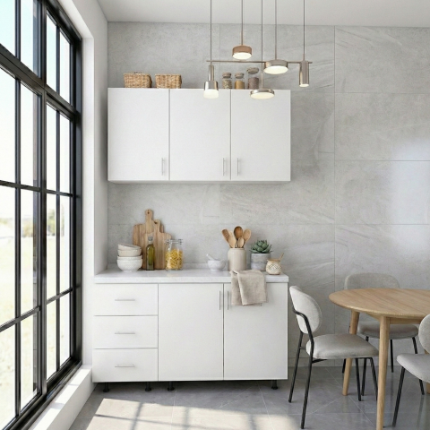 BUCATARII STANDARD - Bucatarie ADA 100 cm, Culoare ALBA,  Pal 18mm, Blat Termorezistent 2,8 CM Grosime