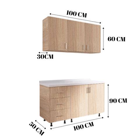 Bucatarie ADA 100 cm, Culoare Stejar Sonoma,  Pal 18mm, Blat Termorezistent 2,8 CM Grosime [1]