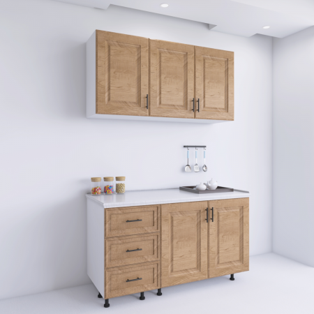 Bucatarie Fronturi MDF 120 cm, Culoare Nuc, Pal 18mm, Blat Termorezistent 2,8 cm [1]
